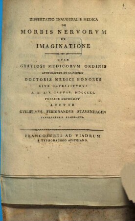 Diss. inaug. med. de morbis nervorum ex imaginatione