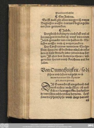 Von Onmechtigkeit/ so dz sehen vnd hören vergeht/ vnd mann darnider felt/ Syncopis, mors parva.