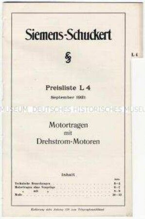 Preisliste L 4 über Motortragen für Drehstrommotoren