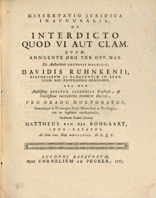 Diss. iur. inaug. de interdicto quod vi aut clam