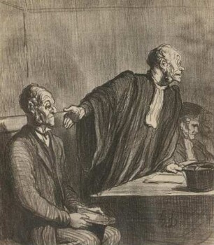 Gerichtsszene : Gerichtsszene. Lithografie (vor 1879; H. Daumier)