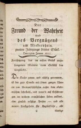 zweiten Jahrgangs drittes Stück. Den 23ten Jenner 1777.