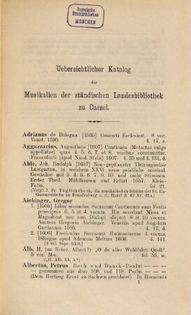 Übersichtlicher Katalog der Musikalien der ständischen Landesbibliothek zu Cassel