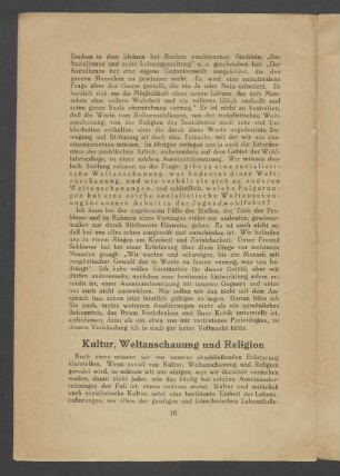 Kultur, Weltanschauung und Religion