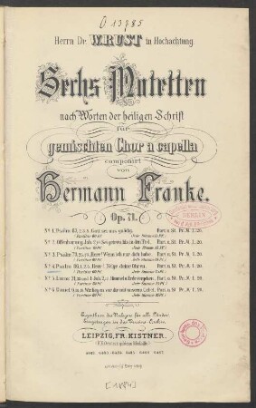 No. 4: Psalm 86, 1, 2, 5 : Herr! Neige deine Ohren