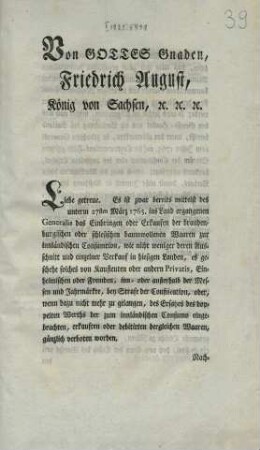 Von Gottes Gnaden, Friedrich August, Koenig von Sachsen, etc. etc. etc.