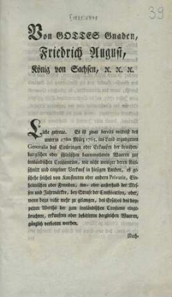 Von Gottes Gnaden, Friedrich August, Koenig von Sachsen, etc. etc. etc.