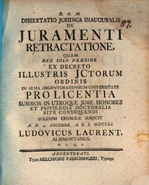 Diss. iur. inaug. de iuramenti retractatione