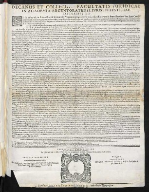 Decanus Et Collegium Facultatis Juridicae In Academia Argentoratensi, Ivris Et Ivstitiae Favtoribvs S. P.