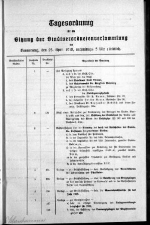 Tagesordnung, 1918/04/25