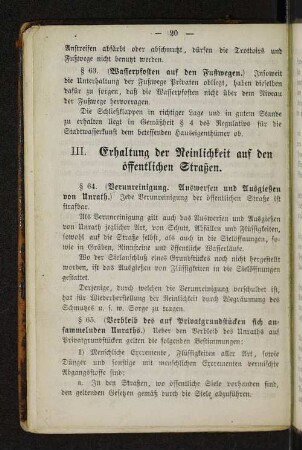 III. Erhaltung der Reinlichkeit auf den öffentlichen Straßen.