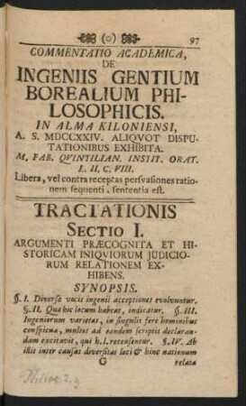 Tractationis Sectio I. Argumenti Praecognita Et Historicam Iniquiorum Iudiciorum Relationem Exhibens. Synopsis.