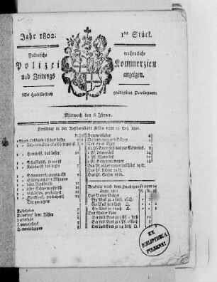 1802: Fuldaische wöchentliche Policey-Commercien und Zeitungsanzeigen : mit hochfürstlich gnädigsten Privilegio