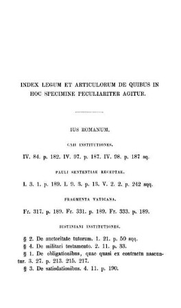 Index legum et articulorum de quibus in hoc specimine peculiariter agitur.