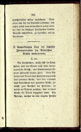 II. Bemerkungen über die logische Interpretation des Römischen Rechts insbesondere.