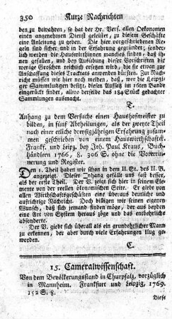 Von dem Bevölkerungsstand in Churpfalz.