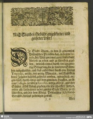 Nach Standes-Gebühr angesehener und geehrter Leser!