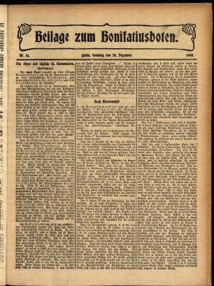 Zweite Ausgabe vom Sonntag, den 20. Dezember 1908.