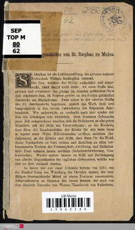 Aus der Stiftsgeschichte von St. Stephan zu Mainz