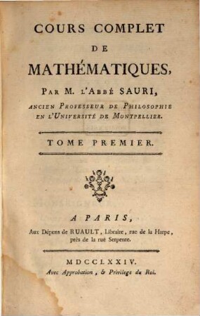 Cours Complet De Mathématiques, 1