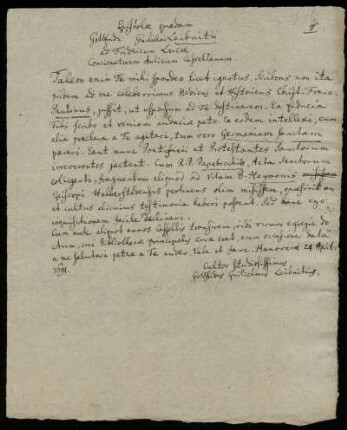 Brief von Gottfried Wilhelm Leibniz an Friedrich Lucae