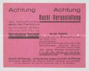 Einladung und Programm zu einer Veranstaltung des Kampfbundes gegen den Faschismus