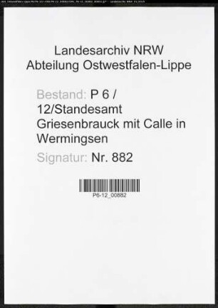 Sterberegister Standesamt Griesenbrauck