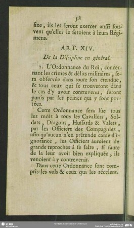 Art. XIV. De la Discipline en général