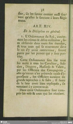 Art. XIV. De la Discipline en général