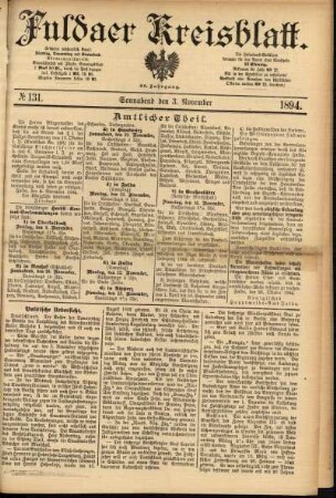 Erste Ausgabe vom Samstag, den 03. November 1894.