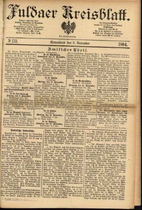 Erste Ausgabe vom Samstag, den 03. November 1894.