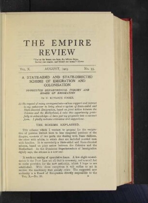 A State-Aided and State-Directed Scheme of Emigration and Colonisation.