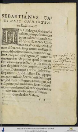Sebastianus castalio christianis Lectoribus S.