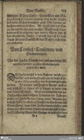 Von Confect / Conserven / und Einbeytzungen