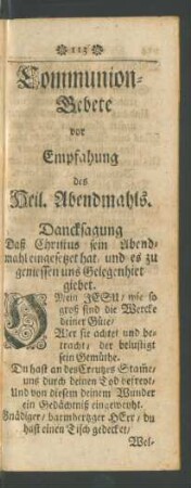 Communion-Gebete vor Empfahung des Heil. Abendmahls