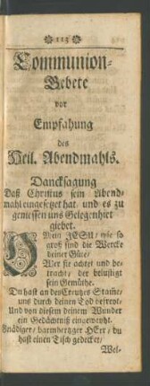 Communion-Gebete vor Empfahung des Heil. Abendmahls