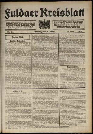 Zweite Ausgabe vom Samstag, den 08. März 1913.