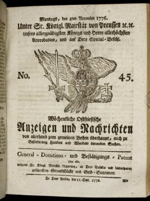 No. 45. Montags, den 4ten November 1776.