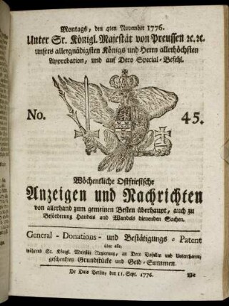 No. 45. Montags, den 4ten November 1776.