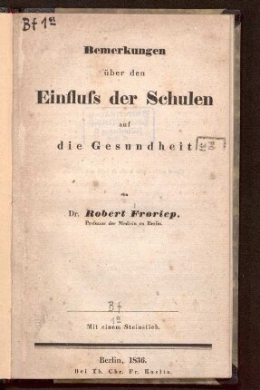 Bemerkungen über den Einfluss der Schulen auf die Gesundheit