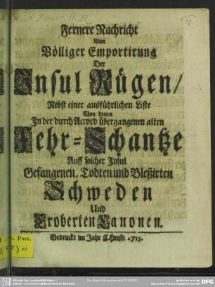 Fernere Nachricht Von Völliger Emportirung Der Insul Rügen