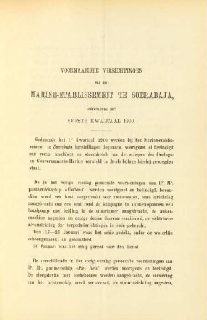 Voornaamste verrichtingen bij het Marine-etablissement te Soerabaja gedurende het eerste kwartaal 1900