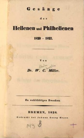 Gesänge der Hellenen und Philhellenen 1820-1827