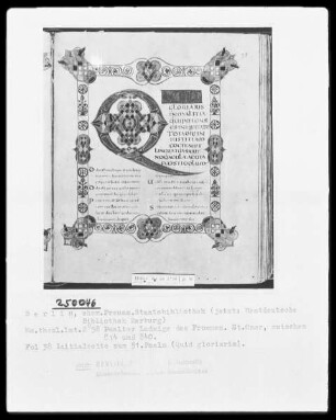 Psalter Ludwigs des Deutschen — Initiale Q und Vollbordüre, Folio 38recto