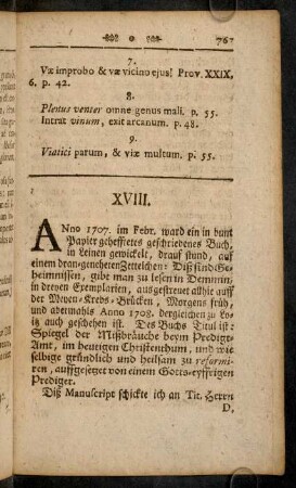 767-770, XVIII. Vom geschriebenen Buch, genannt Spiegel der Mißbräuche beym Predigt-Amt