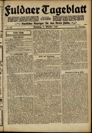 Erste Ausgabe vom Samstag, den 09. Oktober 1920.