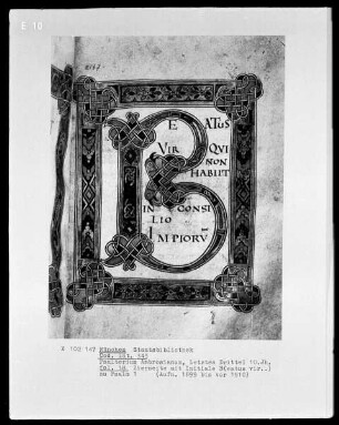 Psalterium Ambrosianum — Initialzierseite mit Initiale B und Vollbordüre, Folio 18recto