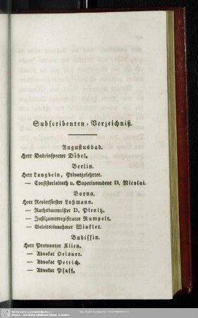 Subscribenten-Verzeichniß