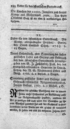 XX. Lieder für den öffentlichen Gottesdienst.
