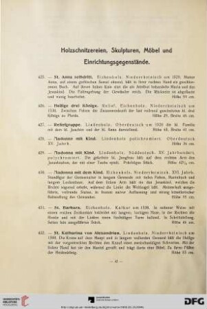 Holzschnitzereien, Skulpturen, Möbel und Einrichtungsgegenstände (Nr. 425-475)